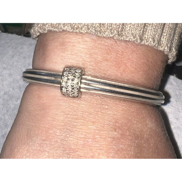 Slane & Slane Sterling Silver Diamond In 10k Gold Clasp Hinged Bracelet 43 G - Picture 2 of 16